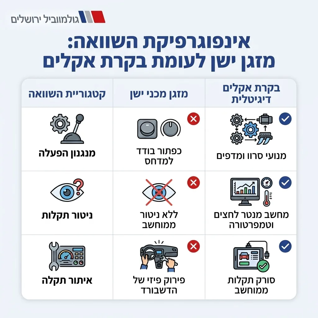 אינפוגרפיקה — מזגן ישן לעומת בקרת אקלים: השוואה בין מזגן מכני, בקרת אקלים דיגיטלית