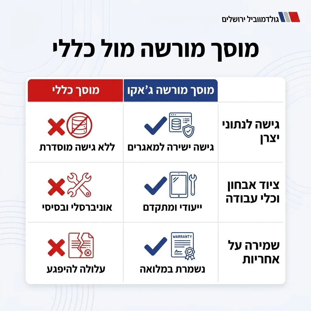 אינפוגרפיקה — מוסך מורשה מול כללי: השוואה בין מוסך מורשה ג'אקו, מוסך כללי