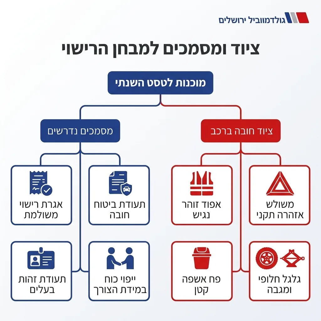 אינפוגרפיקה — ציוד ומסמכים למבחן הרישוי: מוכנות לטסט השנתי