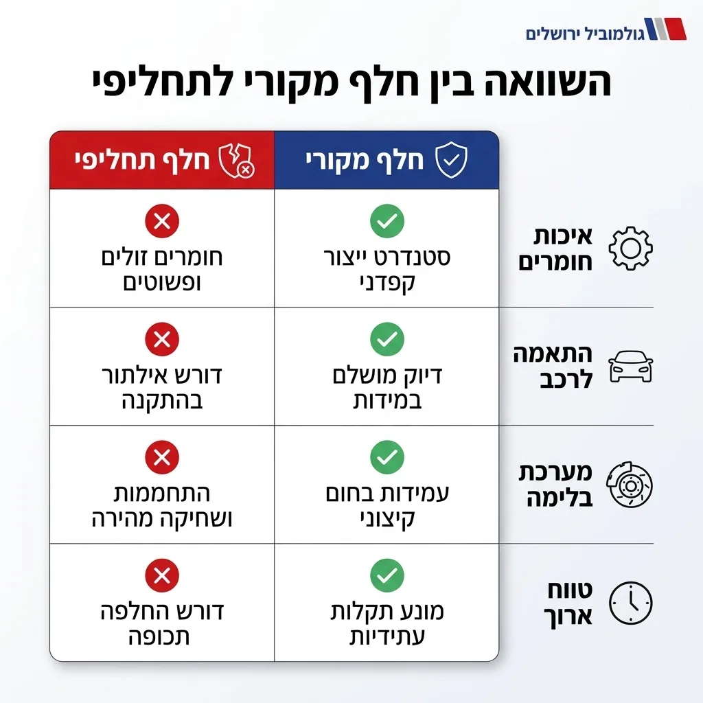 אינפוגרפיקה — השוואה בין חלף מקורי לתחליפי: השוואה בין חלף מקורי, חלף תחליפי