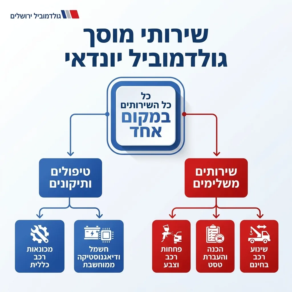 אינפוגרפיקה — שירותי מוסך גולדמוביל יונדאי: כל השירותים במקום אחד
